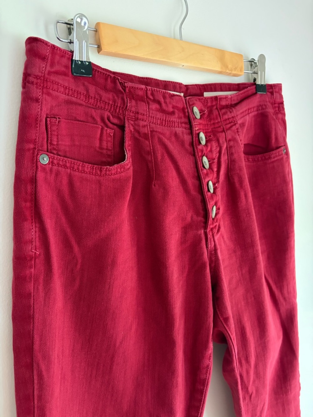 Pilcro Anthropologie Red High Rise Skinny Button Fly Jeans Size 28 - Picture 2 of 6